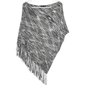 BcbgMaxazria Silk Poncho Cape Black and White with Asymmetrical Fringe